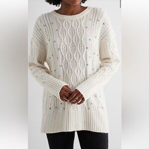 Embellished Cable Knit Tunic Sweater